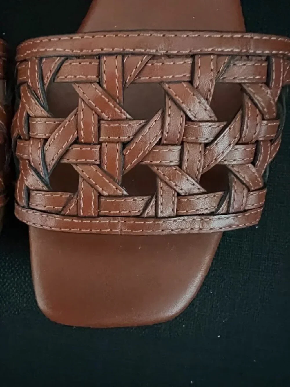 Tory Burch Basket Weave Brown Leather Clogs Wooden Slide Mules Sandals Size 7.5